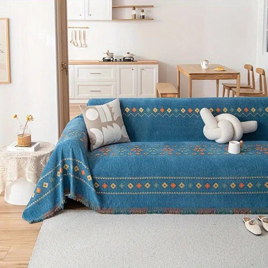 <strong>Sofabezug Chenille mit Fransen – Stilvolles Bohemian Design für Ihr Zuhause</strong> 1