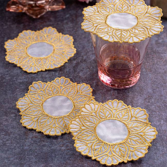 Gestickte Untersetzer Gold – Elegante Tischakzente Für Stilvolle Anlässe 0